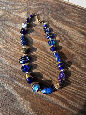 Dyadema Murano Glass Necklace Venetian Silver Foil Swirl Italy 18” Brass